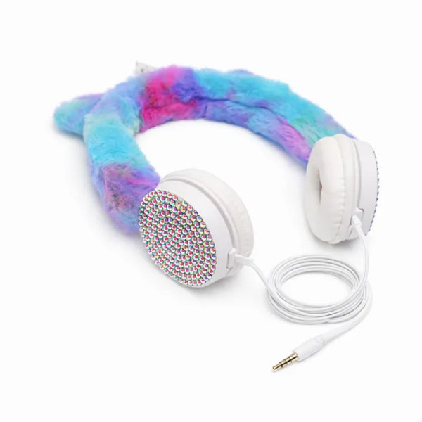 Fluffy Unicorn Wired Headphones for Girls