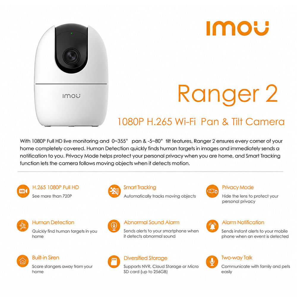 IMOU Ranger 2 5MP 3K Indoor Smart Security Camera – Pan & Tilt Wi