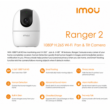 IMOU Ranger 2 5MP 3K Indoor Smart Security Camera – Pan & Tilt Wi-Fi Camera with Night Vision & Smart Tracking