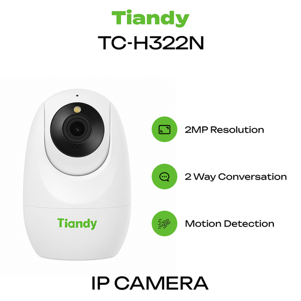 Tiandy Home Care Camera – Smart WiFi Indoor Security Camera with 2 Years Replacement Warranty